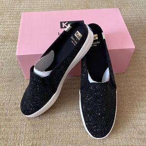 KEDS for Kate Spade Slip On Sneakers Black Sparkle